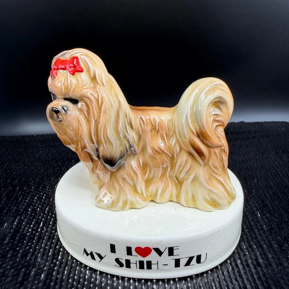 George Good Japan Shih Tzu Dog Figurine I Love My Shih Tzu Vintage Ceramic 3in